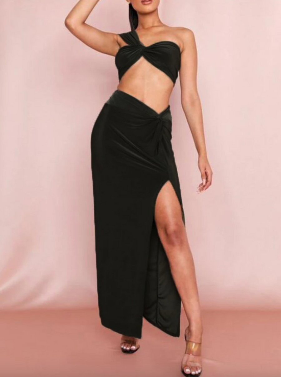 Of the Hunt and the Moon Wrap Crop Top with Side Split Skirt Matching Set