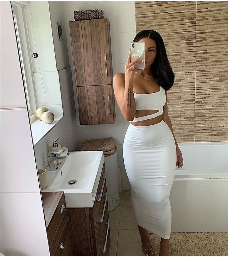 Feelin' You Cut Out Crop Top with Skirt Matching Set