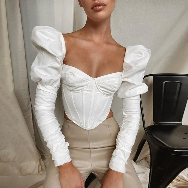 My Love Is Your Love Long Sleeve Puff Corset Top