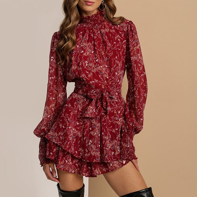 Bed of Roses Long Sleeve Floral Mini Dress