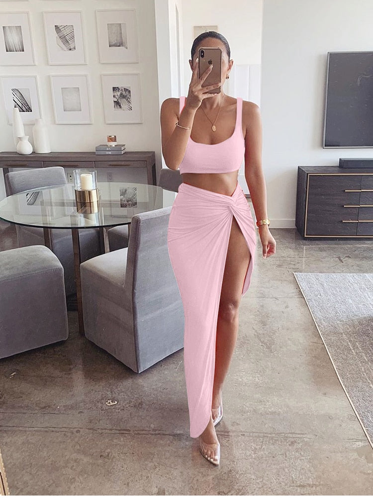 Crush On You Crop Top with Side Split Long Skirt Matching Set