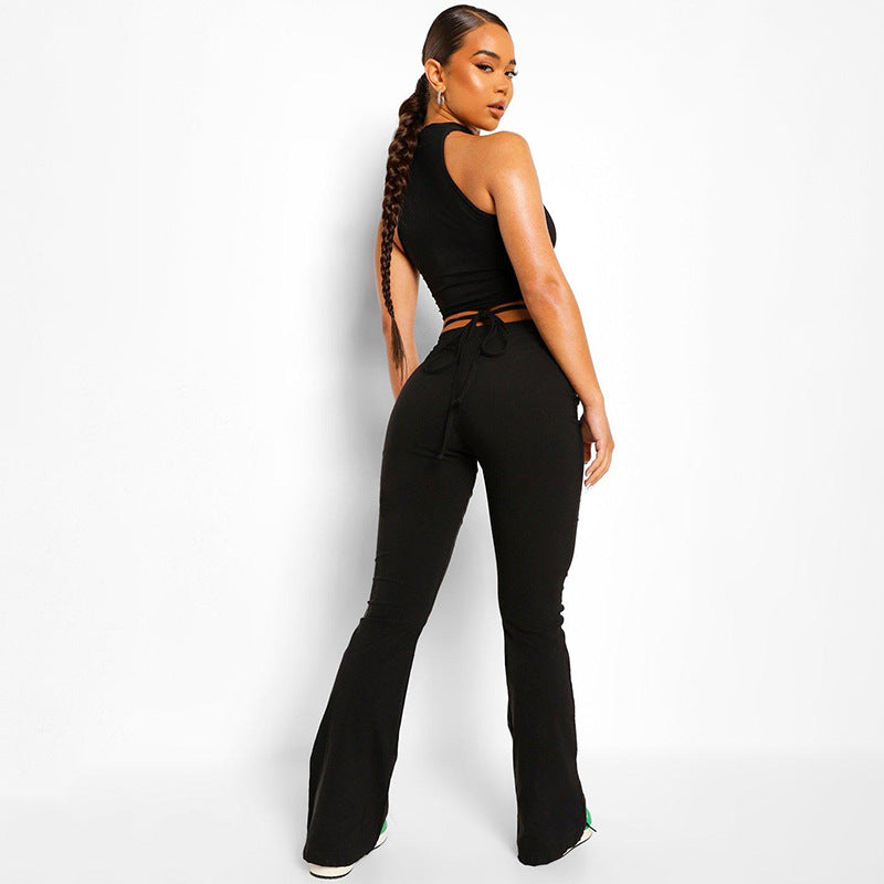 Life's A Mess Lace Up V Waist Low Rise Pants
