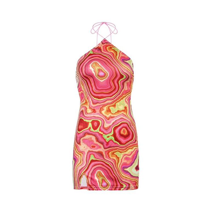 Stuck With You Backless Halter Tie-Dye Dress